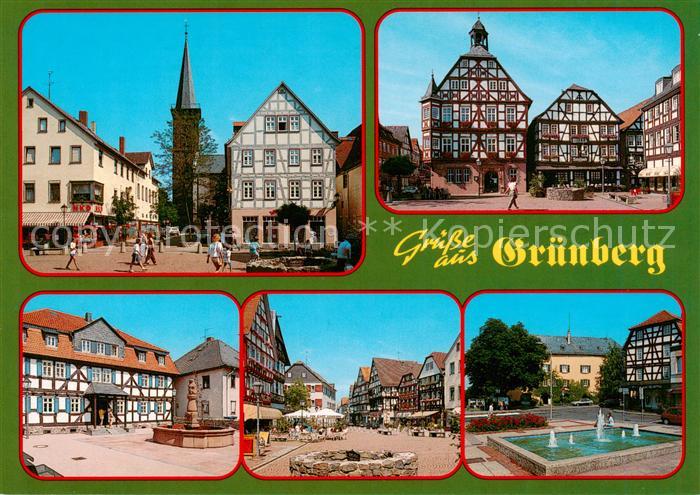Gruenberg  Hessen Altstadt Fachwerkhaeuser Kirche Wasserspiele Brunnen