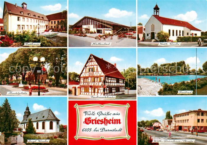 Griesheim Hessen Rathaus Hallenbad Kirche Platz Fachwerkhaus Freibad Strassenpar