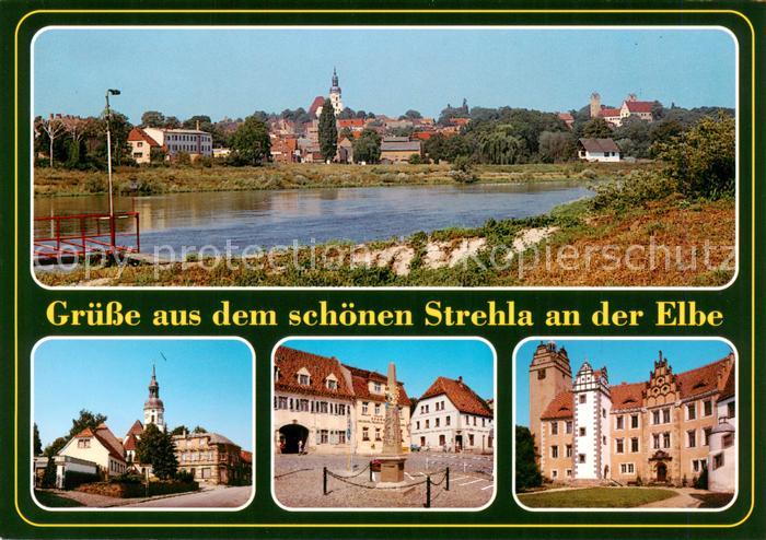 Strehla Blick ueber die Elbe Teilansichten Schloss Postmeilensaeule