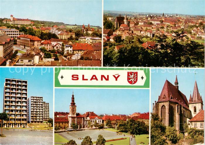 Slany Schlan CZ Stred mesta Celkovy pohled Sidliste Namesti Kostel sv Gottharda