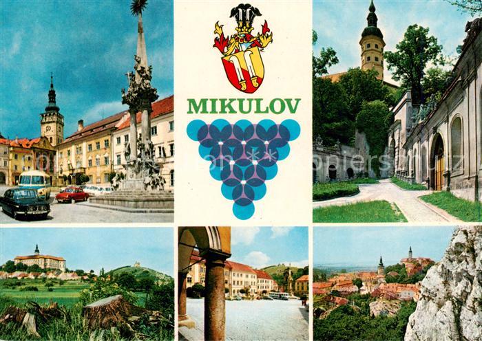 Mikulov Nikolsburg CZ Morovy sloup s kostelem sv Vaclava Prvni zamecke nadvori B