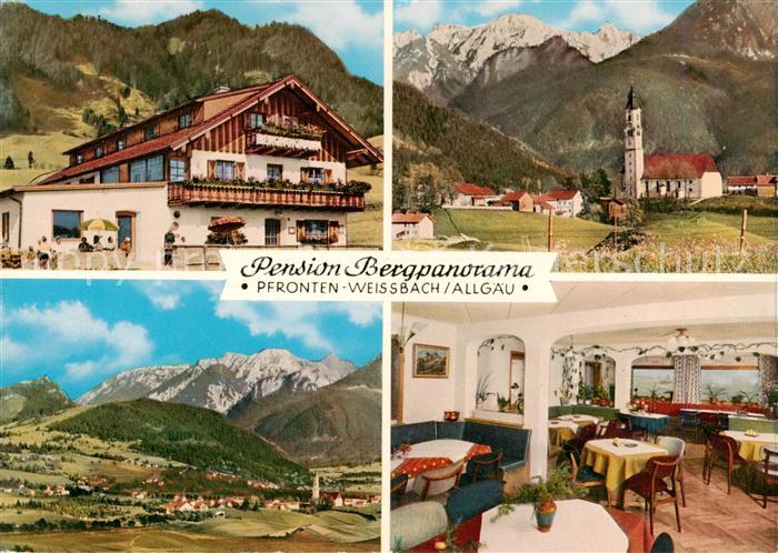 Pfronten Ostallgaeu Bayern Weissbach Pension Bergpanorama Gastraum Kirche Panora