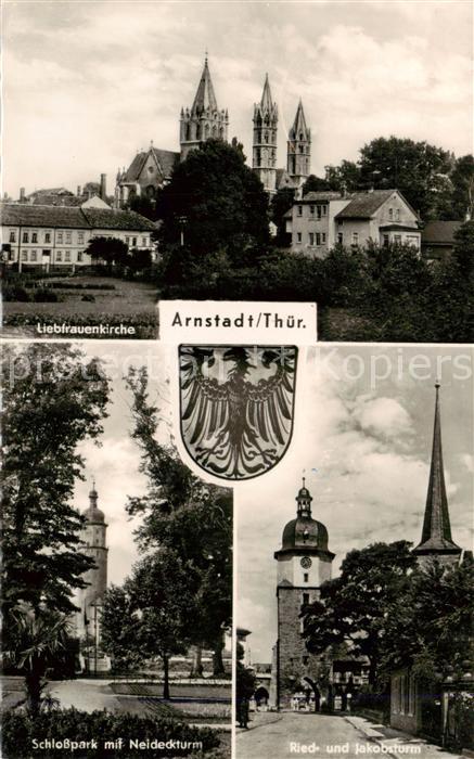 Arnstadt Ilm Liebfrauenkirche Schlosspark mit Neideckturm Ried und Jakobsturm