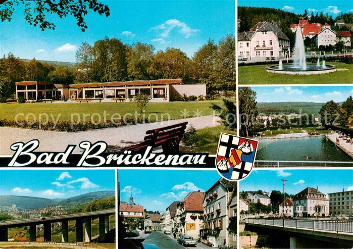 Bad Brueckenau Teilansichten Brunnen Schwimmbad Autobahnbruecke Ortspartie