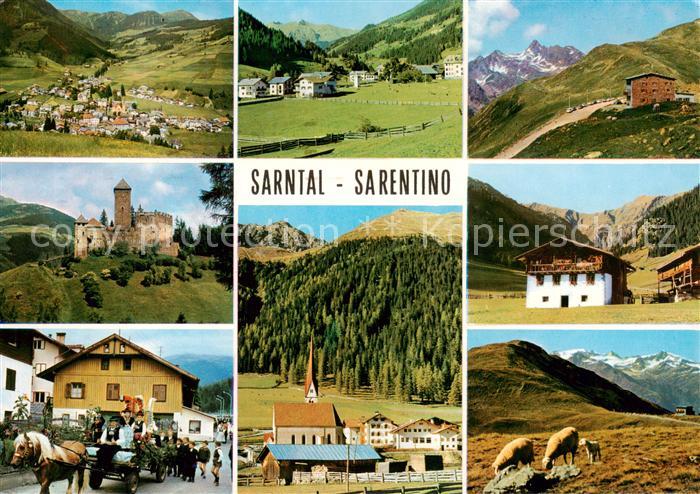 Sarntal Suedtirol IT Teilansichten Schloss Pferdefuhrwerk Kirche Alpvieh