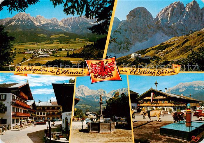 Ellmau Elmau Tirol AT mit Kaisergebirge Gruttenhuette mit Kaiserkopf Ellmauer Ha