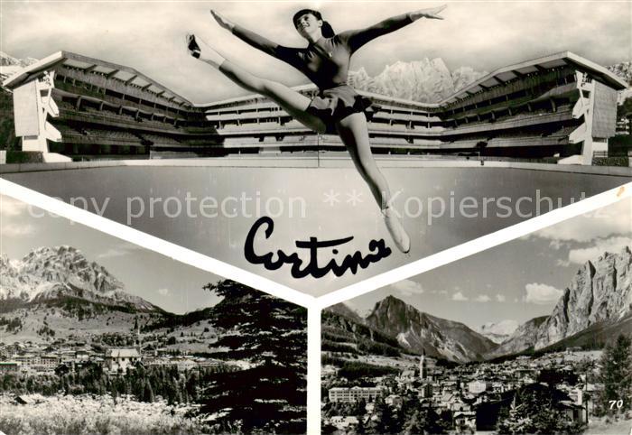 Cortina d Ampezzo IT Eislaeuferin Panorama Wintersportplatz Alpen
