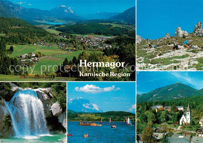 Hermagor Kaernten AT Karnische Region Panorama Wasserfall Pressegger See und Vil