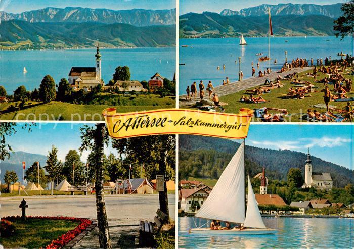 Attersee Seepartien Strand Segelboot Kirche