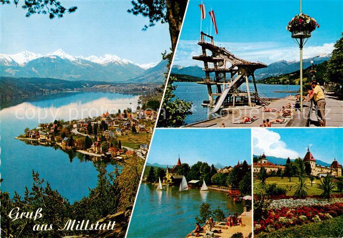 Millstatt Millstaettersee Kaernten AT Fliegeraufnahme Strandpartien Schloss