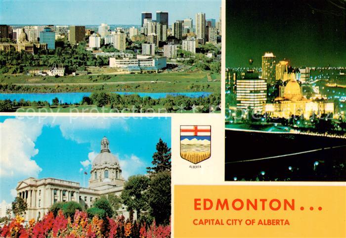 Edmonton Alberta Stadtpanorama Downtown Nachtaufnahme Parlamentsgebaeude