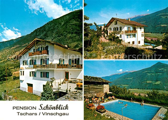 Tschars Trentino IT Pension Schoenblick Swimming Pool Panorama Vinschgau