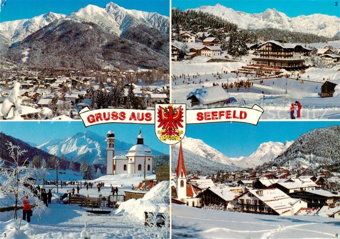 Seefeld Tirol Panorama Blick zum Skigebiet Rosshuette Eislaufplatz Hotel Wetters