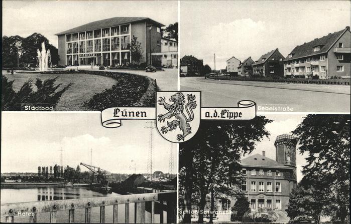 Luenen UNNA NRW Stadtbad Bebelstrasse Hafen Schloss Schwansbell Stadtwappen