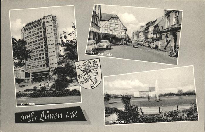 Luenen UNNA NRW Rathaus Langestrasse Stadtpart Stadtwappen