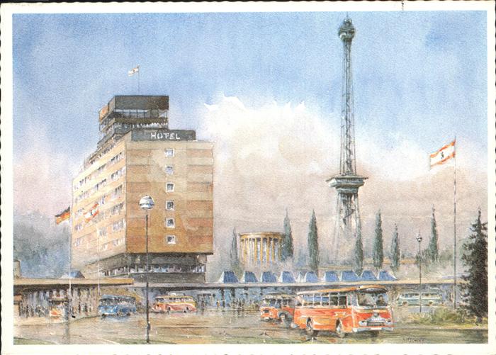 BERLIN  CITY Aquarell Europa Hotel Funkturm Omnibusbahnhof