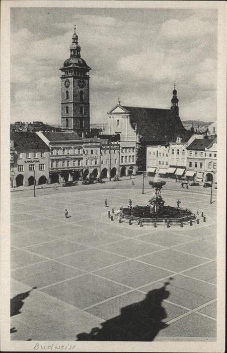Budweis Ceske Budejowice Marktplatz mit Samsonbrunnen Rathaus un