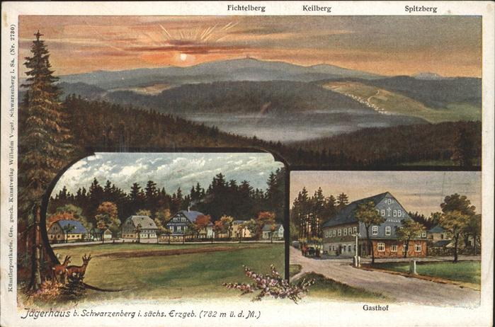 Schwarzenberg Erzgebirge Jägerhaus Gasthof Panorama mit Fichtelb