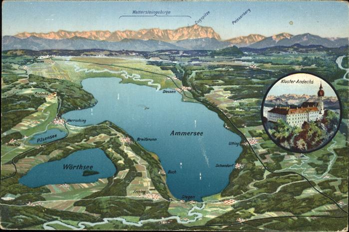 Ammersee Panorama vom Ammersee Kloster Andechs