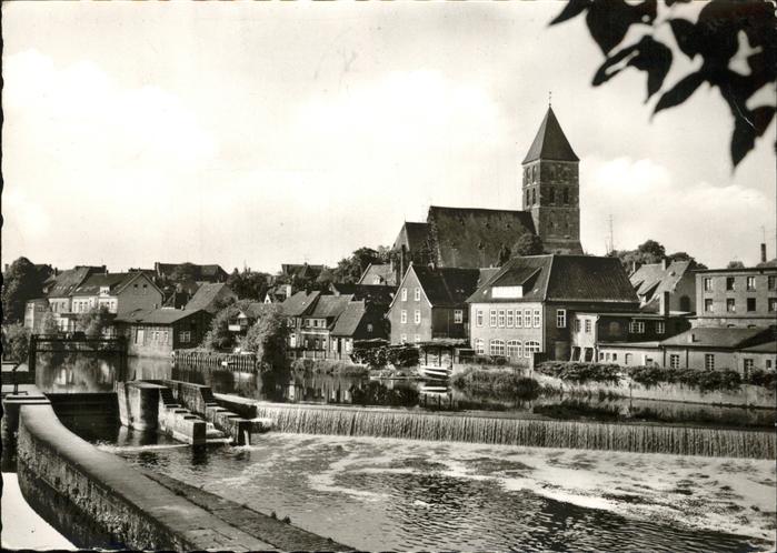 Rheine Ems Wehr mit Blick auf die St Dionysius