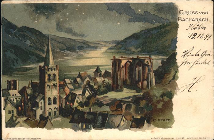 Bacharach Rhein Rheinpanorama Künstlerkarte