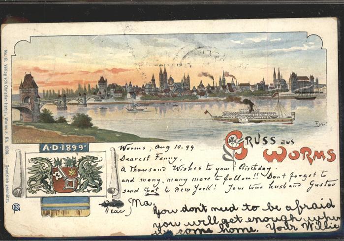 Worms Panorama Rhein Brücke Wappen Künstlerka