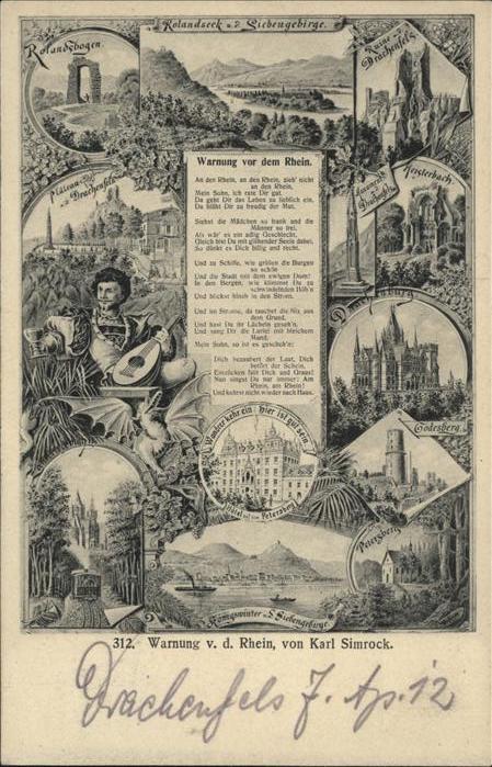 Drachenfels Warnung vor dem Rhein Karl Simrokc
