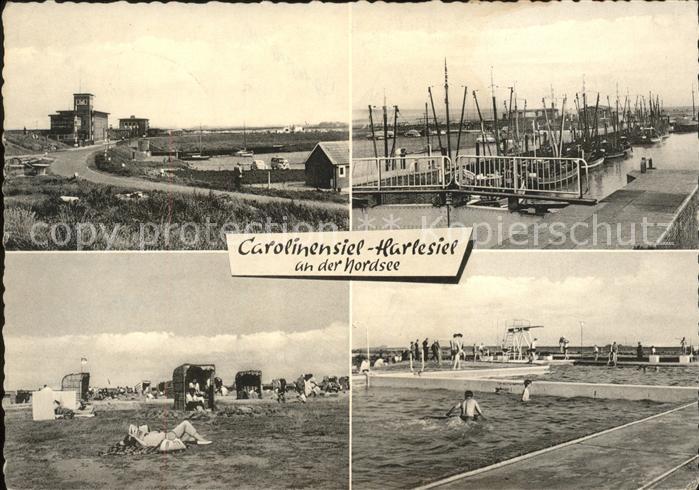 Carolinensiel-Harlesiel Ostfriesland Uferstrasse Hafen Fischkutter Strand Schwim