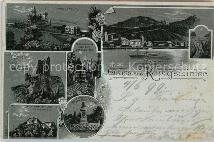 Koenigswinter Ruine Drachenfels Drachenburg Panorama Personendampfer