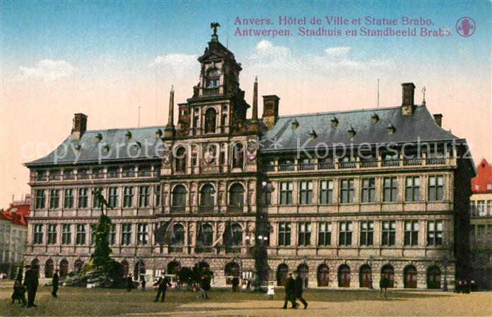 Anvers Antwerpen Hotel de Ville et Statue Brabo