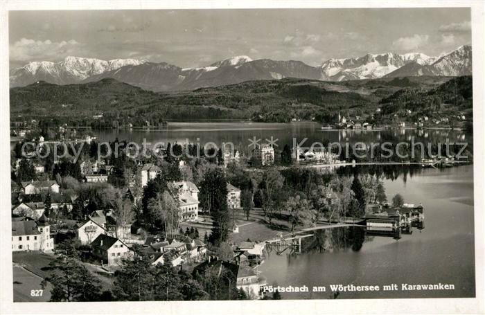 Poertschach Woerthersee Uferpartie mit Karawanken