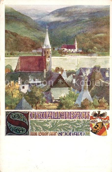 Schwallenbach mit Blick auf St Johann Wappen Kuenstlerkarte Verlag des Vereins S