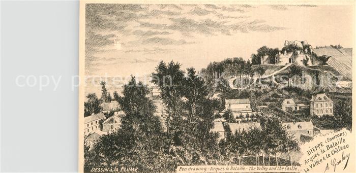 Dieppe 76 Arques la Bataille Vallee Chateau Dessin Kuenstlerkarte