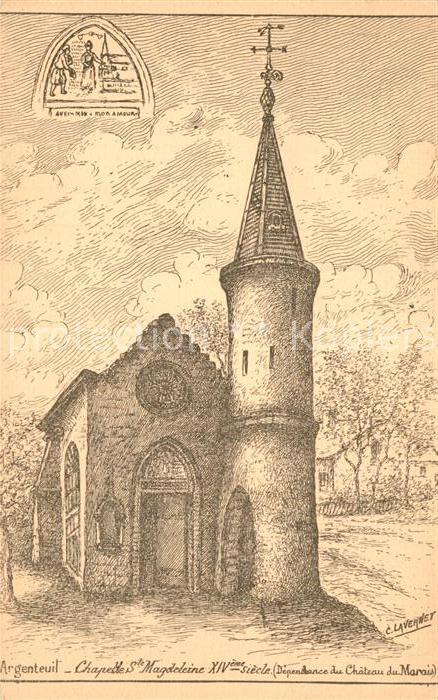Argenteuil Val d Oise Chapelle Sainte Magdeleine XIV siecle Dessin Kuenstlerkart