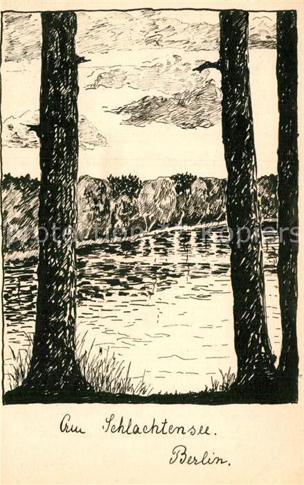 BERLIN  CITY Schlachtensee Zeichnung Kuenstlerkarte