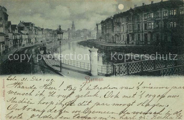 Barmen Elberfeld Haeuserpartie am Fluss im Mondschein