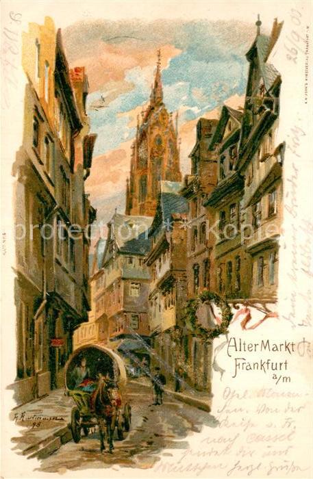 Frankfurt Main Alter Markt Pferdefuhrwerk Kuenstlerkarte