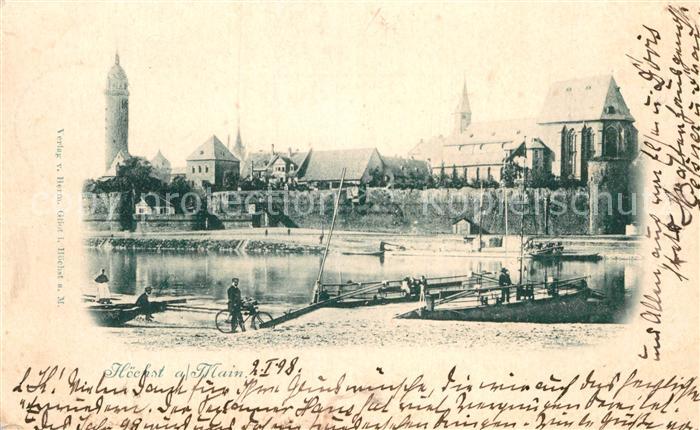 Hoechst Main Bootsanleger am Main Blick auf Kirche