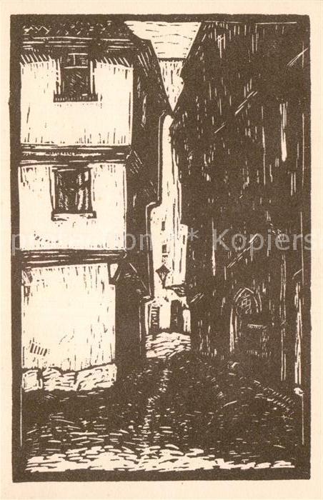Alt Frankfurt Goldhutgasse nach Original Linolschnitt von Frank Brosig Kuenstler