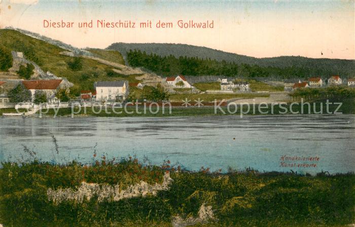 Diesbar-Seusslitz und Nieschuetz mit dem Golkwald Elbe handkolorierte Kuenstlerk