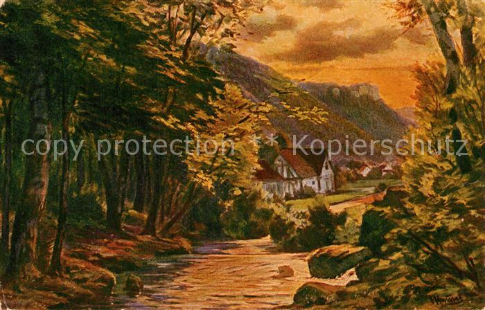 Honau Lichtenstein Echazquelle mit Giesstein im Hintergrund Schwaebische Alb Kue