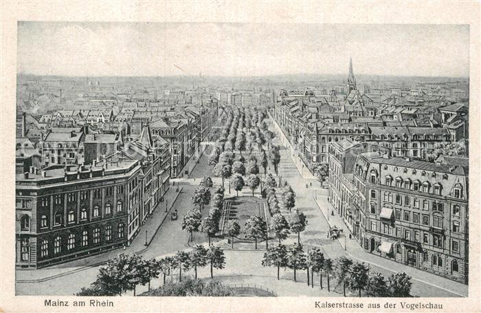Mainz Rhein Kaiserstrasse aus der Vogelschaul Illustration