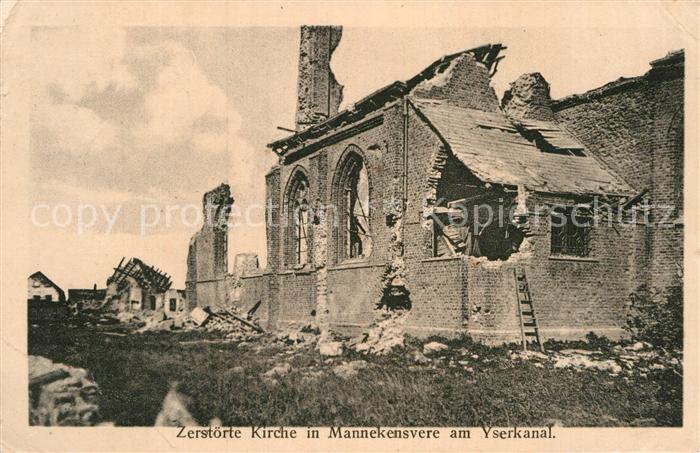 Mannekensvere Zerstoerte Kirche Ruinen 1. Weltkrieg