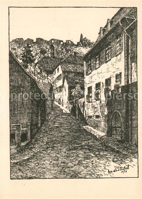 Lindenfels Odenwald Aufgang zur Burgruine nach Zeichnung von Karl Winkel Kuenstl