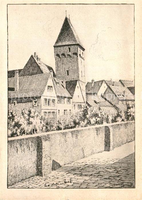 Ulm Donau Der schiefe Metzgerturm Zeichnung Karl Winkel Kuenstlerkarte Serie Die
