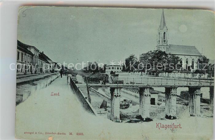 Klagenfurt Woerthersee Lendkanal Bruecke Kirche im Mondschein