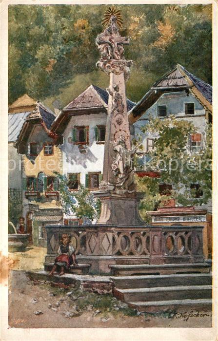 Hallstatt Austria Marktplatz Brunnen Kuenstlerkarte