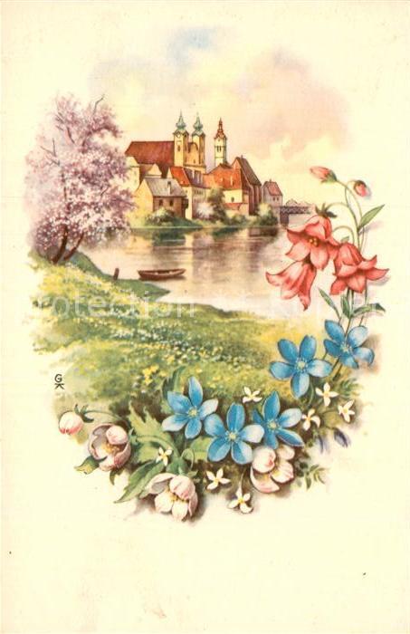 Steyr Enns Oberoesterreich Kirchenpartie am Wasser