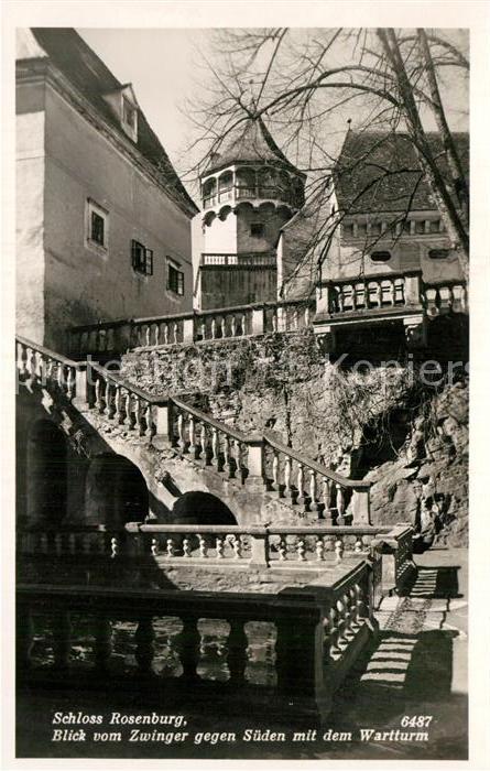 Rosenburg-Kamp Schloss Blick vom Zwinger nach Sueden mit Wartturm