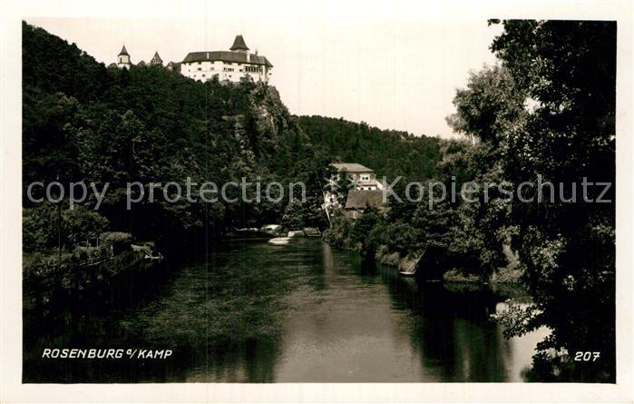 Rosenburg-Kamp Blick ueber den Fluss zum Schloss